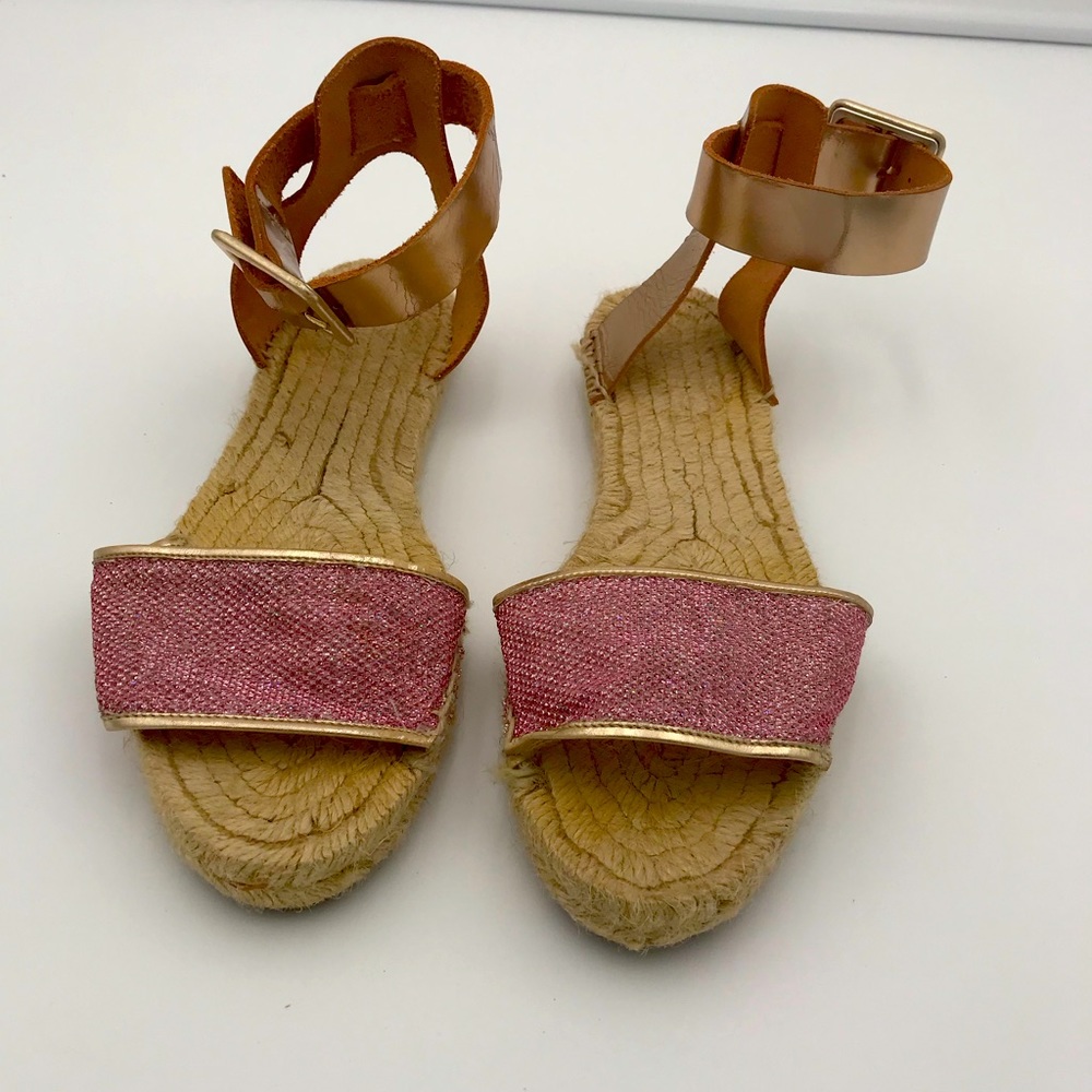 J. Crew Pink Shimmer upper and Rose Leather Ankle Strap Espadrille